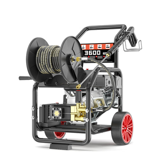 POHIR Gas Pressure Washer Powered 7HP with Hose Reel, 3600 PSI @ 3.3 GPM