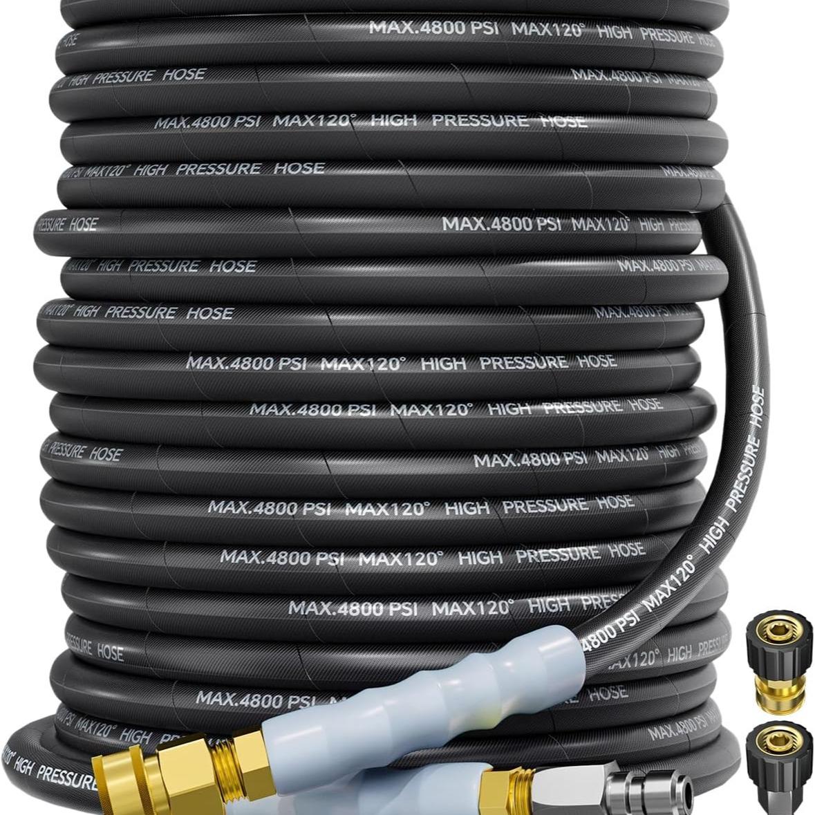 3/8" 4800PSI Pressure Washer Hose, Kink Resistant Steel Wire Braided,  with M22 14mm Adapter