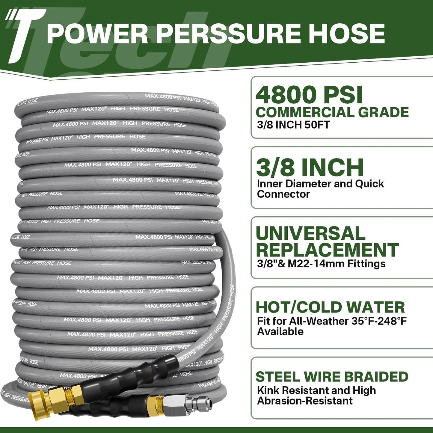5000PSI Pressure Washer Gun and 50FT Hose Kit