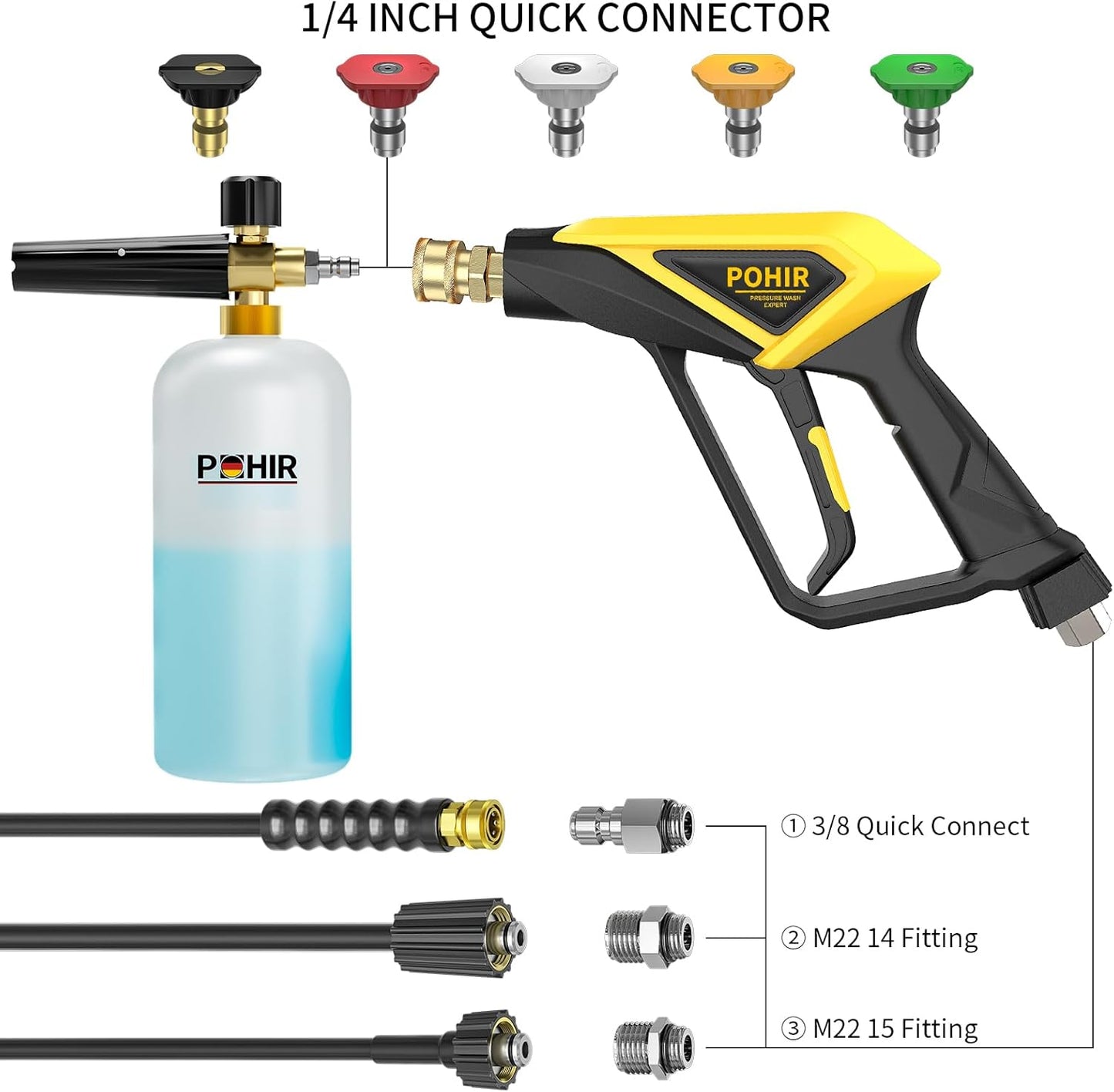 Pohir Short Handheld with  4500 PSI Foam Cannon For Pressure Washer