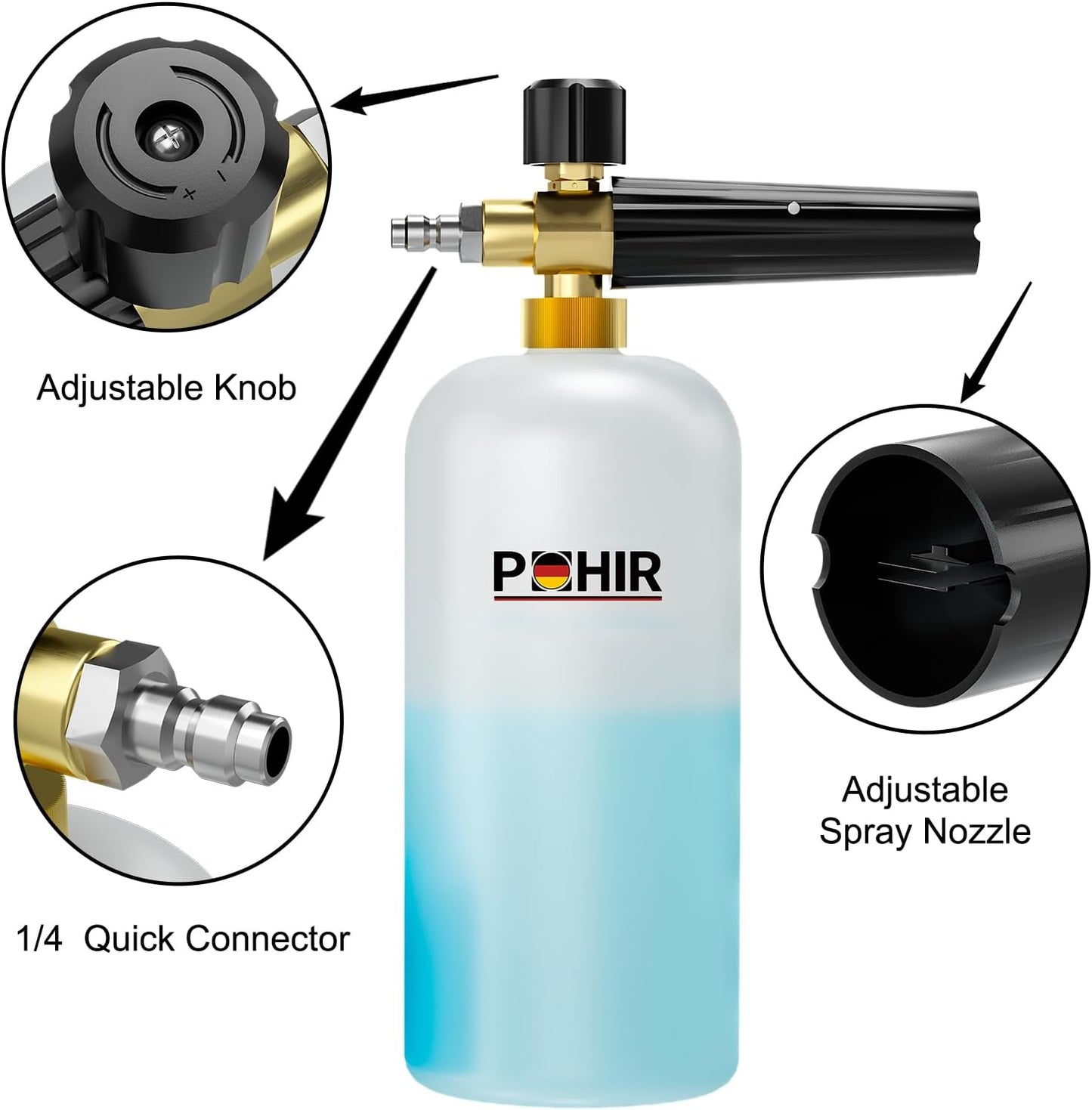 Pohir Short Handheld with  4500 PSI Foam Cannon For Pressure Washer