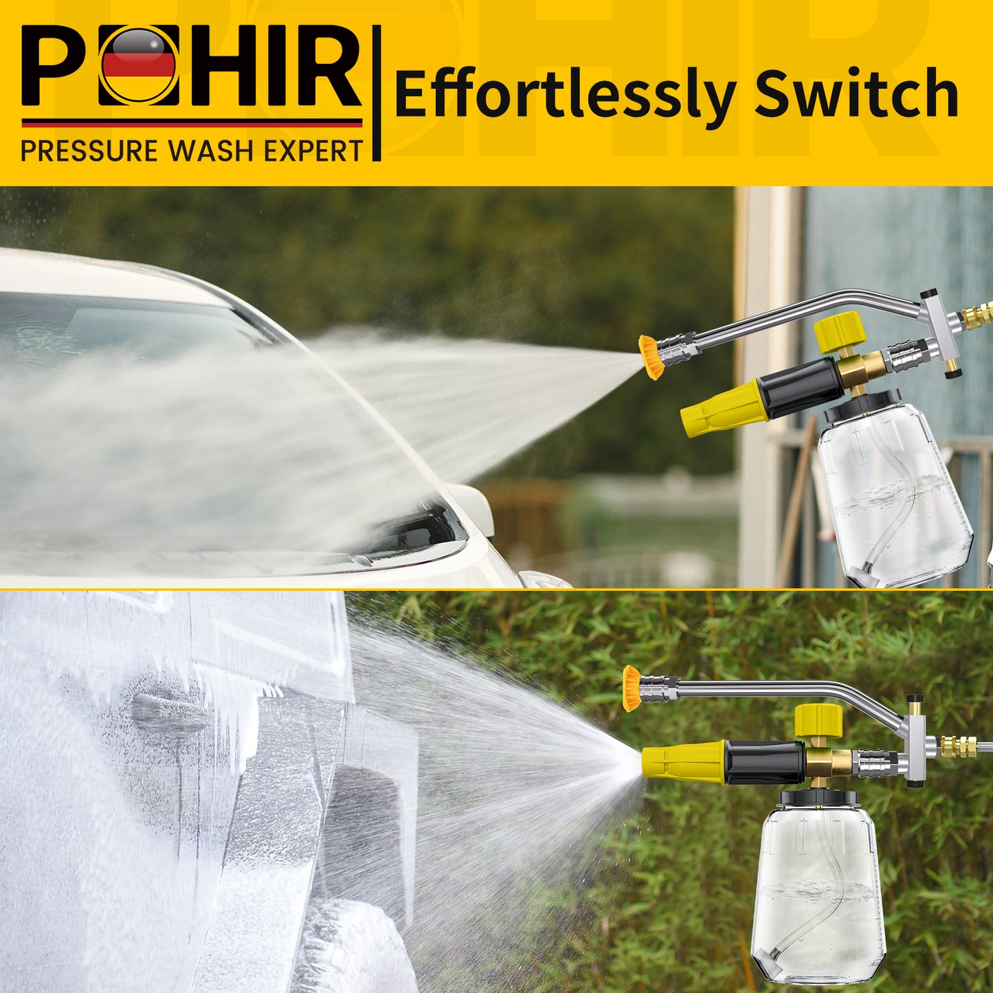 Pohir Foam Cannon with Dual-Connector Accessory,1/4 Inch Quick Connect