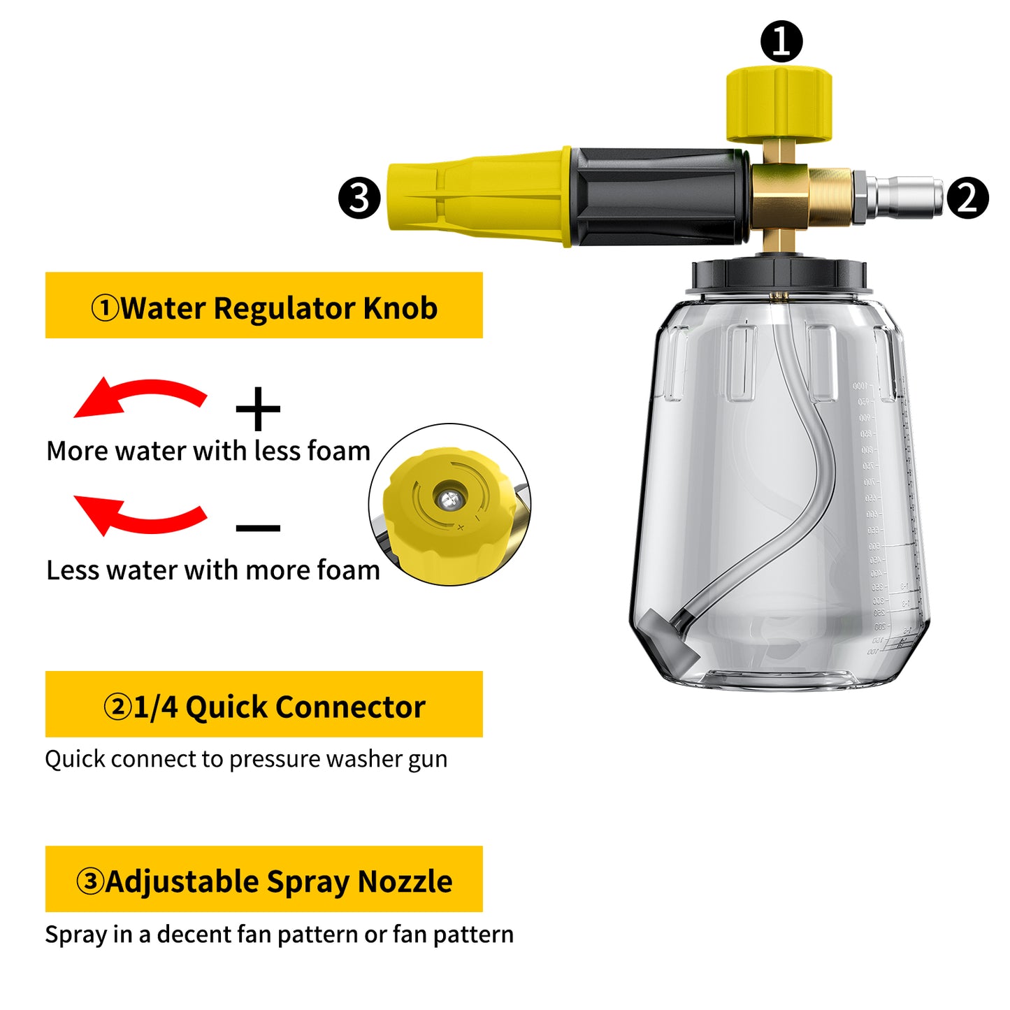 Pohir Foam Cannon with Dual-Connector Accessory,1/4 Inch Quick Connect