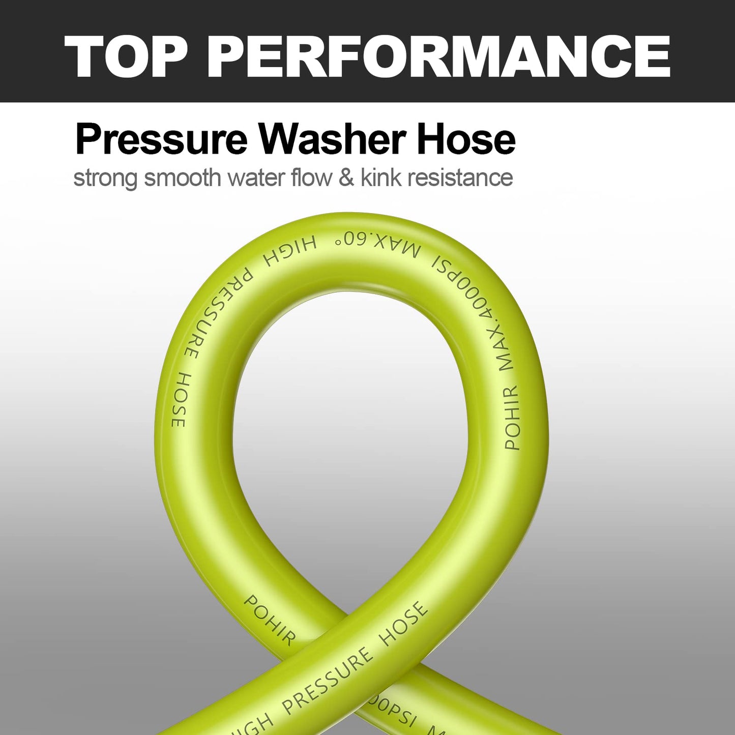 POHIR Pressure Washer Hose 100ft*1/4 with Quick Connect, Kink Free 4000 PSI  M22 14/15mm Thread Compatible