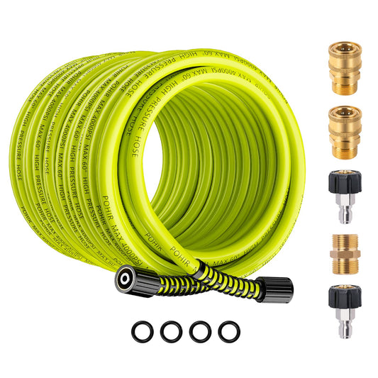 POHIR Pressure Washer Hose 100ft*1/4 with Quick Connect, Kink Free 4000 PSI  M22 14/15mm Thread Compatible
