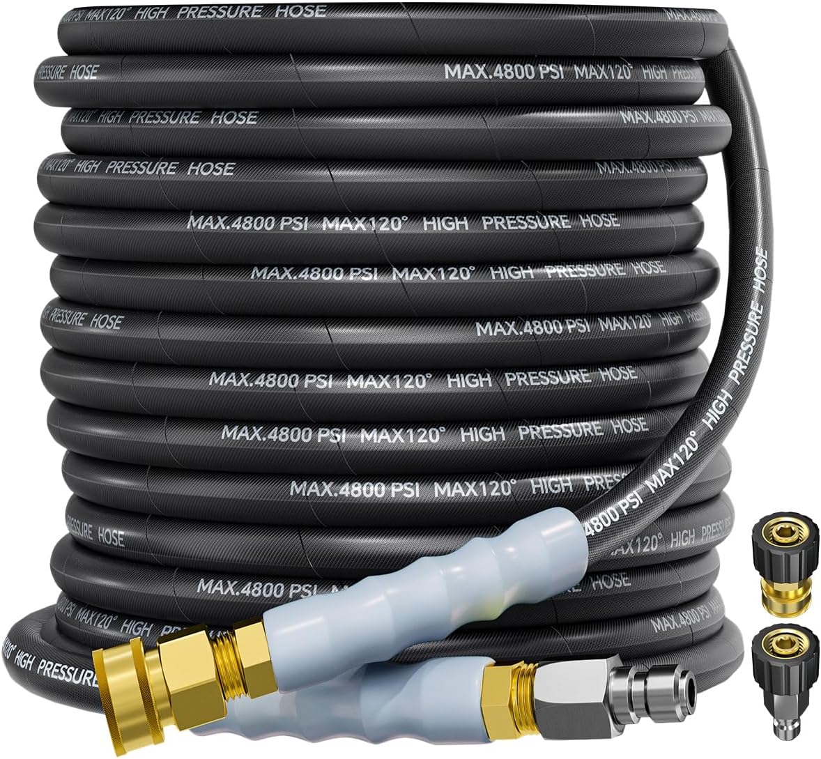 3/8" 4800PSI Pressure Washer Hose, Kink Resistant Steel Wire Braided,  with M22 14mm Adapter