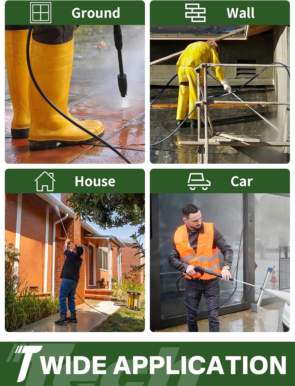 3/8" 4800PSI Pressure Washer Hose, Kink Resistant Steel Wire Braided,  with M22 14mm Adapter