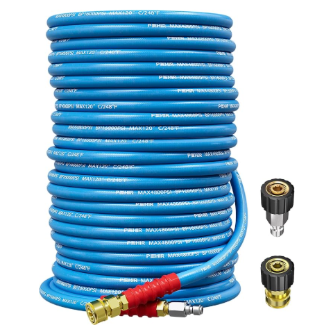 POHIR Pressure Washer Hose 3/8" 4800 PSI, Kink Resistant Industrial Grade Hose with Quick Connect Ends and Adapters