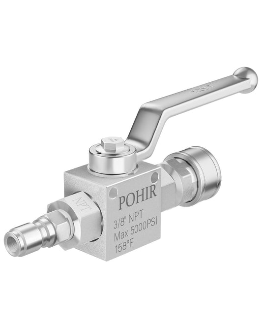 POHIR Pressure Washer Ball Valve 5000 PSI, 3/8” Quick Disconnect Connect Shut Off Valve for High Power Washer