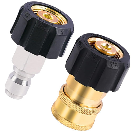 Adaptador de Conexión Rápida para Lavadora a Presión POHIR, Adaptador de Rosca de Latón M22-14MM a Enchufe QC de 3/8, Conector de Lavadora a Presión Femenino a Masculino, Rosca Métrica M22 14mm Femenina a Conector M22 14mm Masculino, 5000 PSI