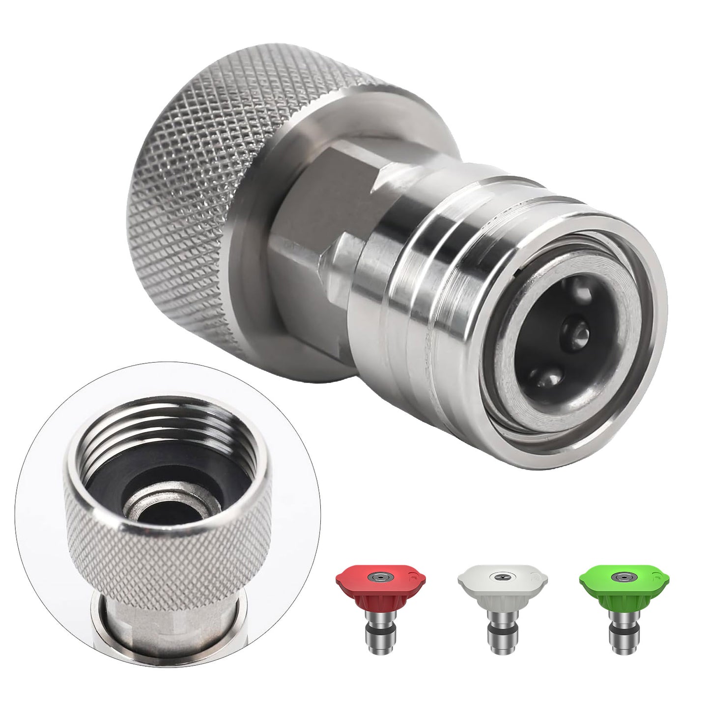 POHIR Garden Hose to Pressure Washer Adapter, 3/4" GHT to 1/4" Quick Connect, Stainless Steel Connector
