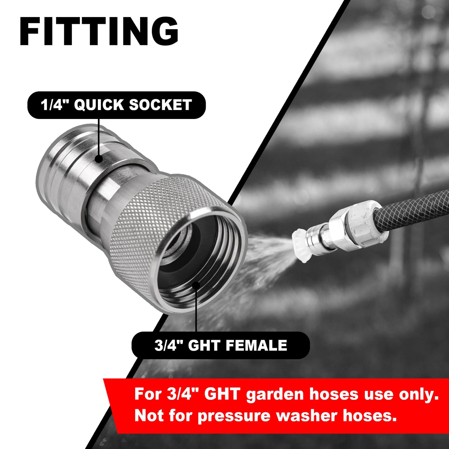 POHIR Garden Hose to Pressure Washer Adapter, 3/4" GHT to 1/4" Quick Connect, Stainless Steel Connector