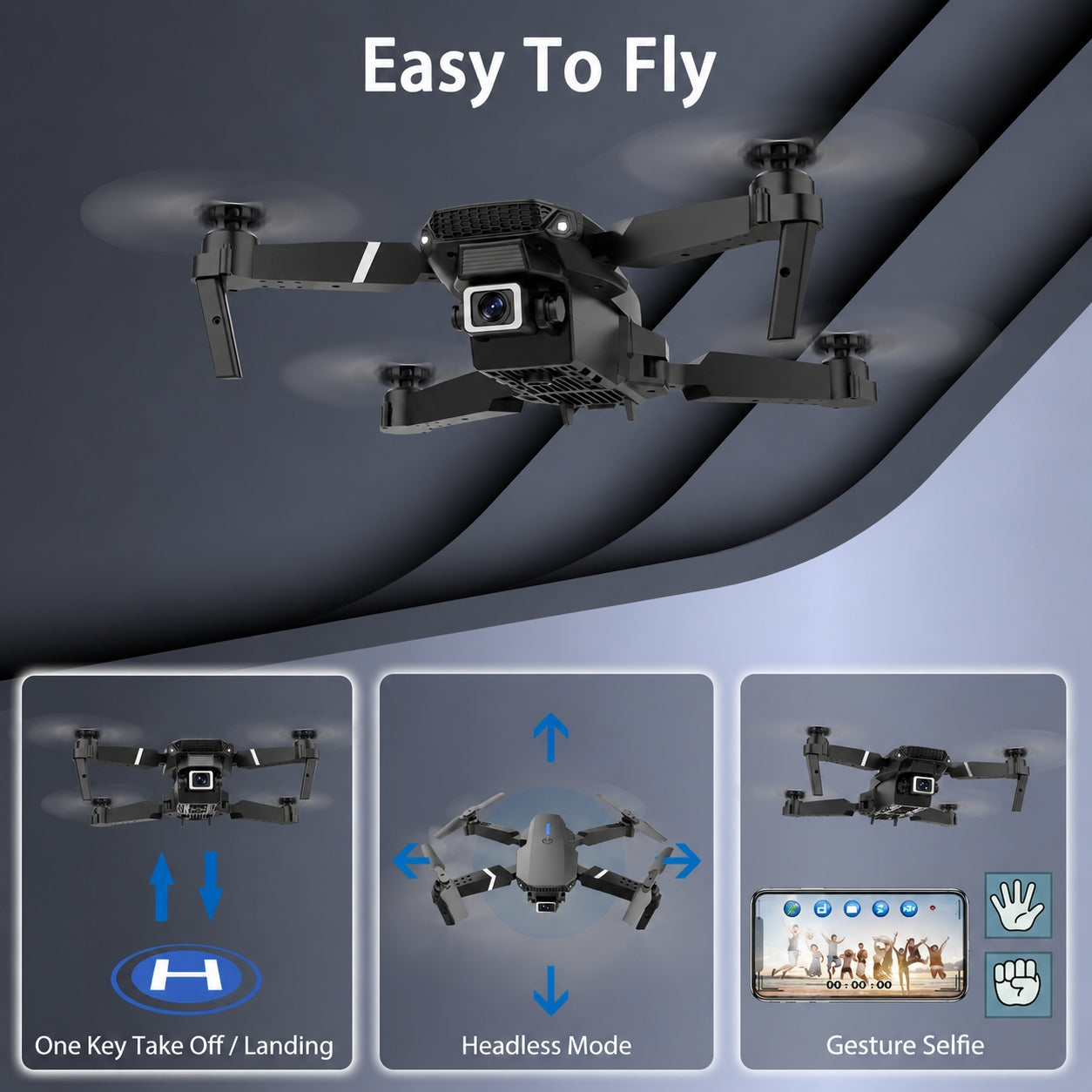 Foldable Mini Drone with Camera - 1080P HD Drone ,3 Batteries,Drones for Adults Kids