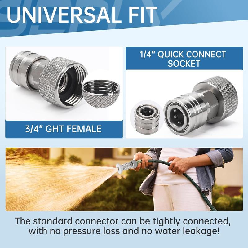 POHIR Garden Hose to Pressure Washer Adapter, 3/4" GHT to 1/4" Quick Connect, Stainless Steel Connector