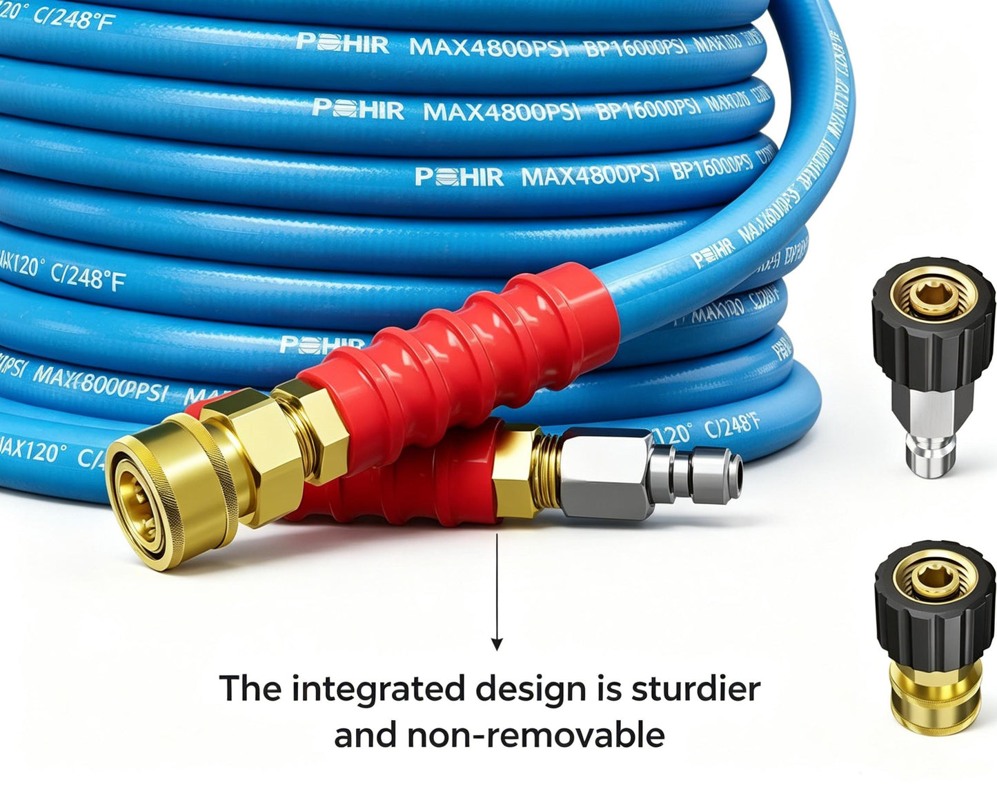 POHIR Pressure Washer Hose 3/8" 4800 PSI, Kink Resistant Industrial Grade Hose with Quick Connect Ends and Adapters