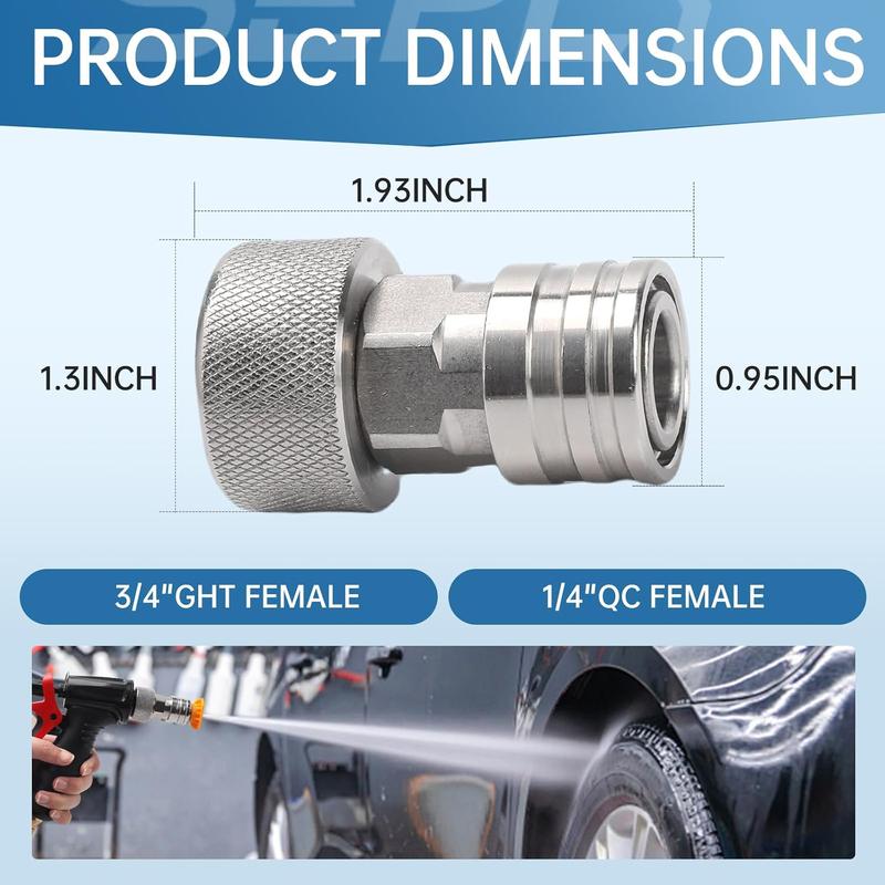 POHIR Garden Hose to Pressure Washer Adapter, 3/4" GHT to 1/4" Quick Connect, Stainless Steel Connector