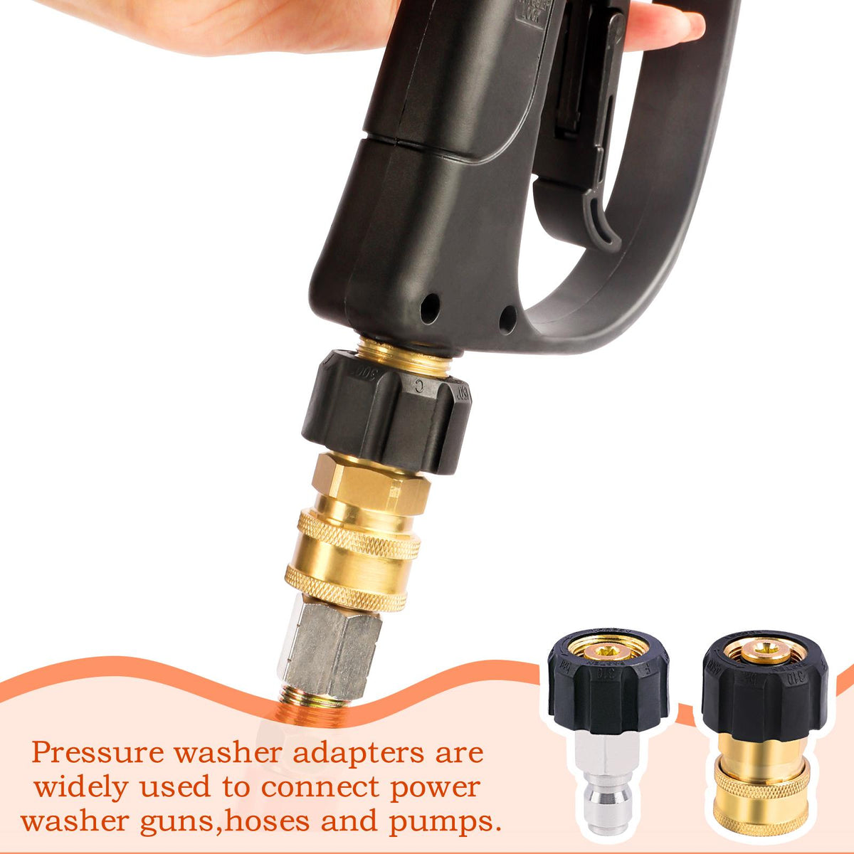 Adaptador de Conexión Rápida para Lavadora a Presión POHIR, Adaptador de Rosca de Latón M22-14MM a Enchufe QC de 3/8, Conector de Lavadora a Presión Femenino a Masculino, Rosca Métrica M22 14mm Femenina a Conector M22 14mm Masculino, 5000 PSI