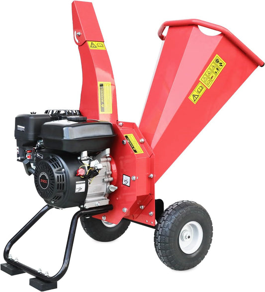 Wood Chipper Shredder Mulcher, 7 HP 212cc Gas-Powered Heavy Duty Engine, 3-Blade Disc Cutter, 10" Large Wheels