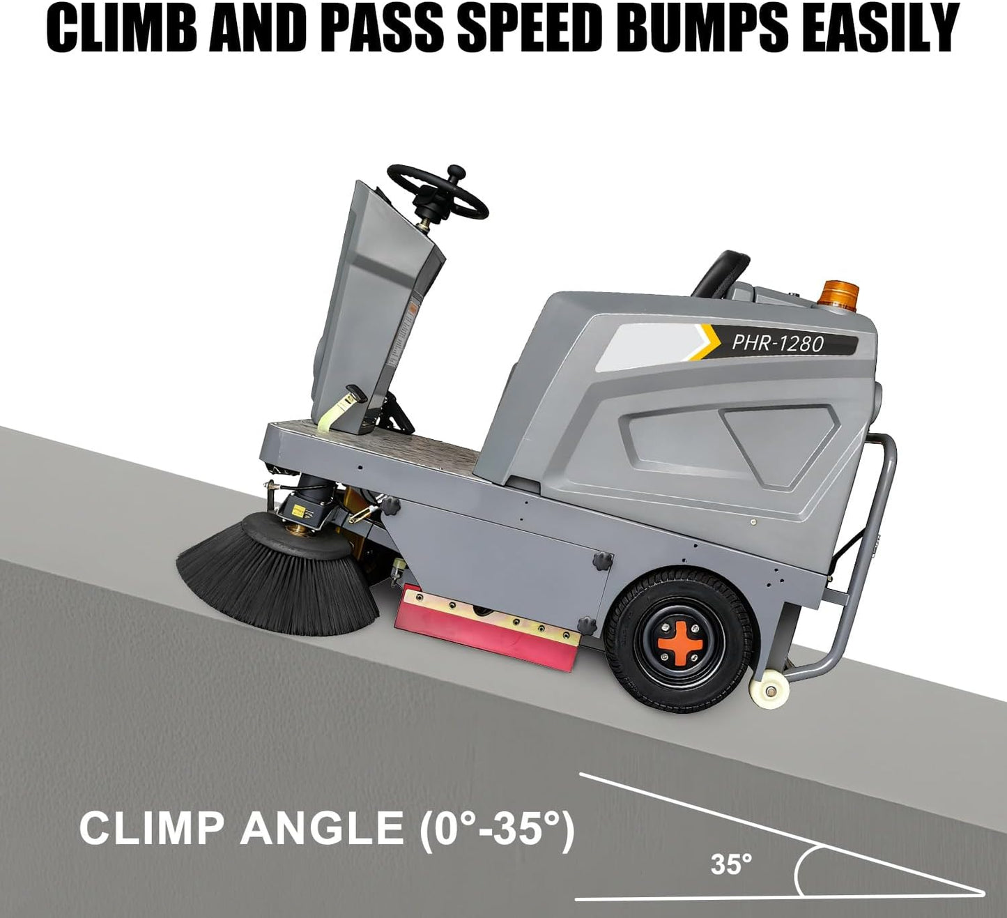 Máquina de barrido de suelo a bordo 50.4" de ancho de limpieza 800W motor sin escobillas alimentado por batería de litio 92600Sqft/h de eficiencia
