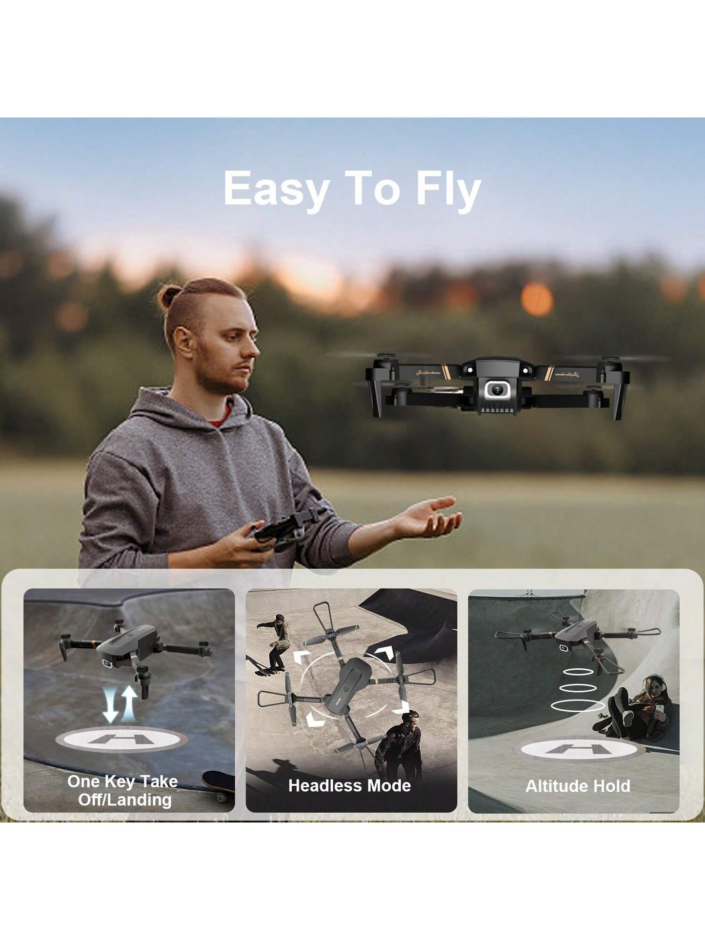 Foldable Mini Drone with Camera - 1080P HD Drone ,3 Batteries,Drones for Adults Kids