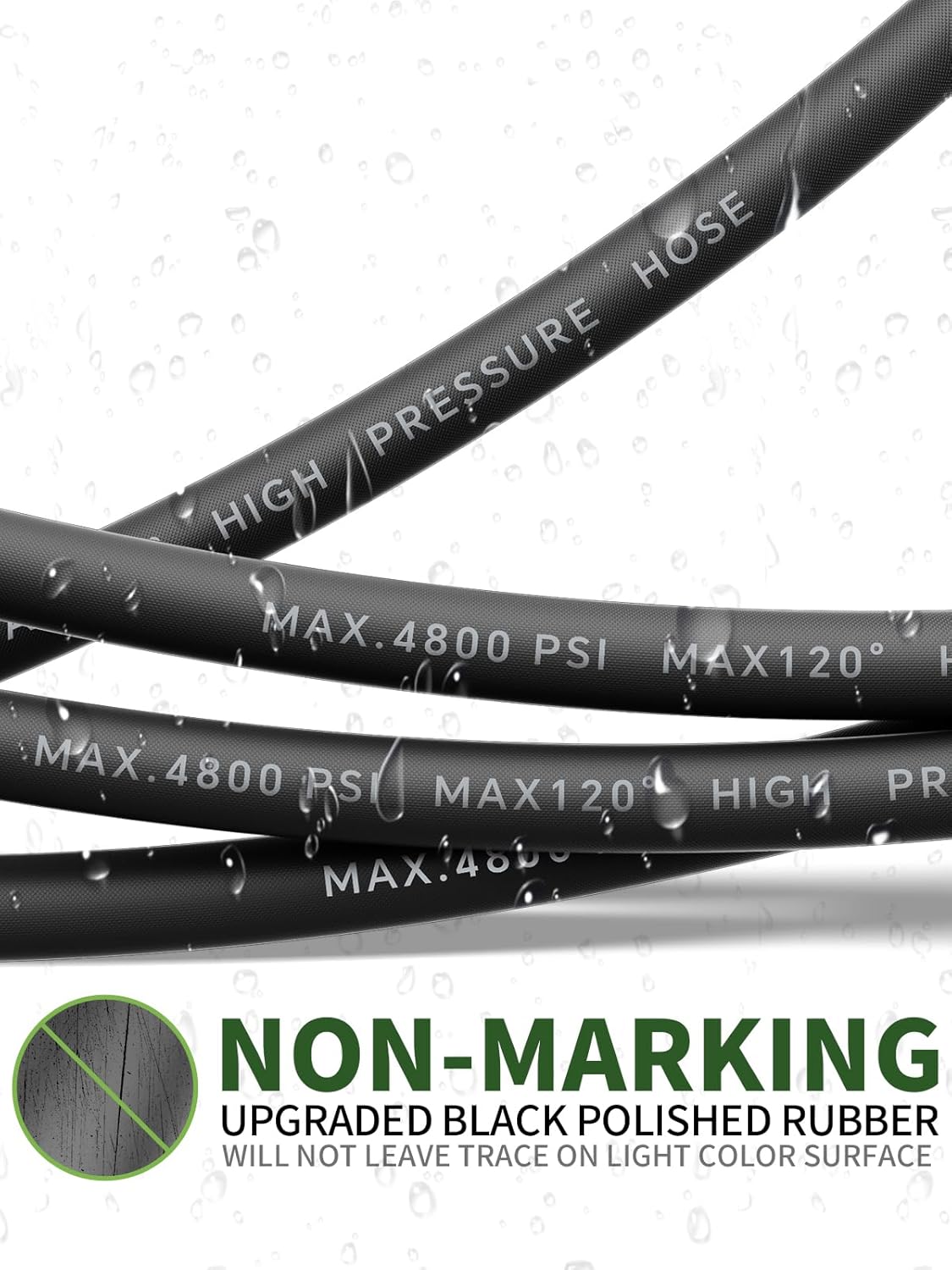 3/8" 4800PSI Pressure Washer Hose, Kink Resistant Steel Wire Braided,  with M22 14mm Adapter