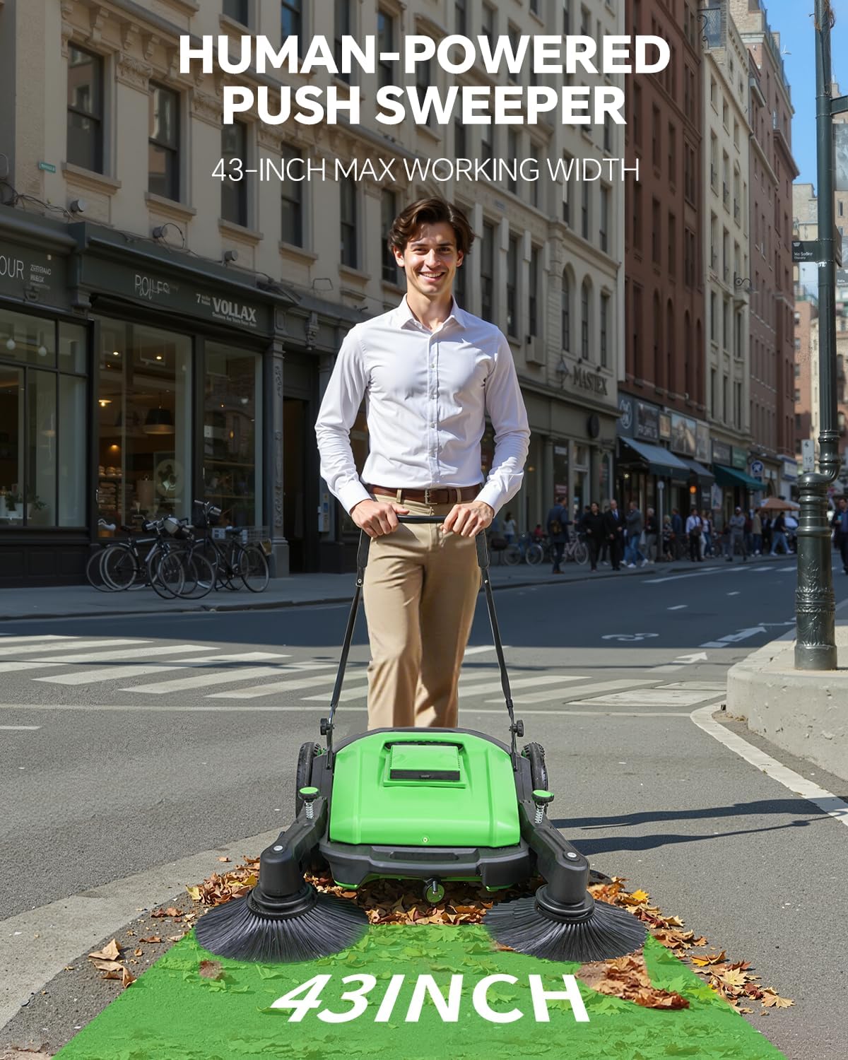 Barrendero industrial de empuje manual de 41", capacidad grande de 14.5 galones, 46000 pies cuadrados/hora
