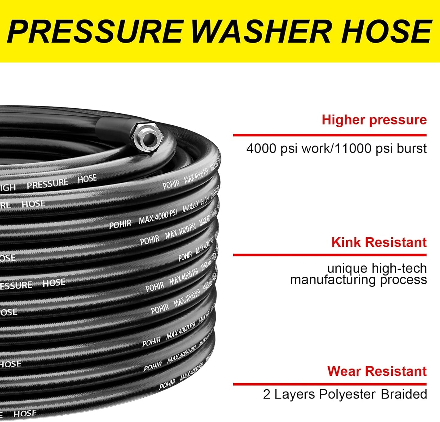 POHIR Sewer Jetter Kit for Pressure Washer, 4200 PSI Drain Cleaner Hose