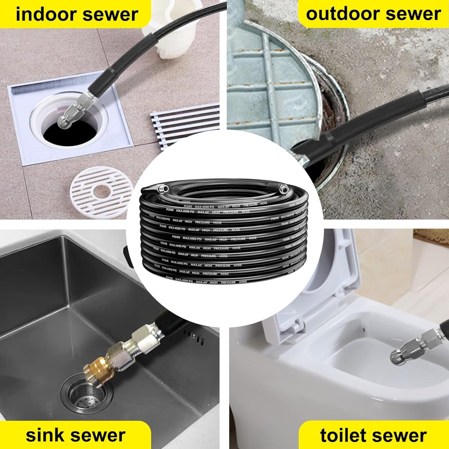 POHIR Sewer Jetter Kit for Pressure Washer, 4200 PSI Drain Cleaner Hose