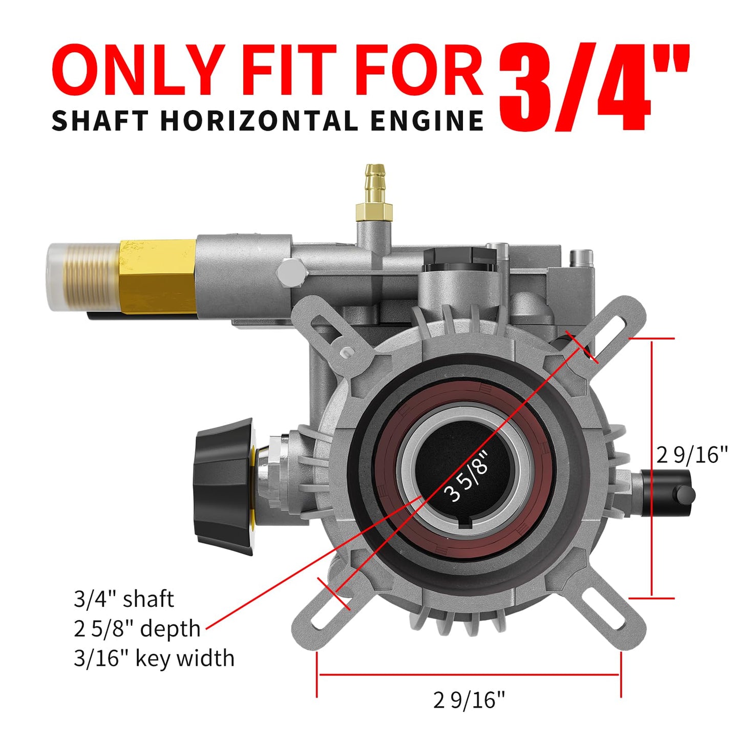 POHIR Pressure Washer Pump 3400PSI Max 3/4 inch Shaft Horizontal, Power Washer Pump Compatible with Most High Pressure Washers,Visual Oil Gauge and Breathable Oil Cap Increase Service Life