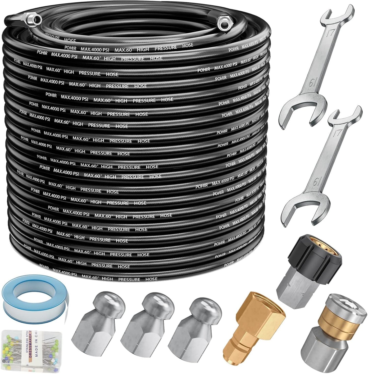 POHIR Sewer Jetter Kit for Pressure Washer, 4200 PSI Drain Cleaner Hose