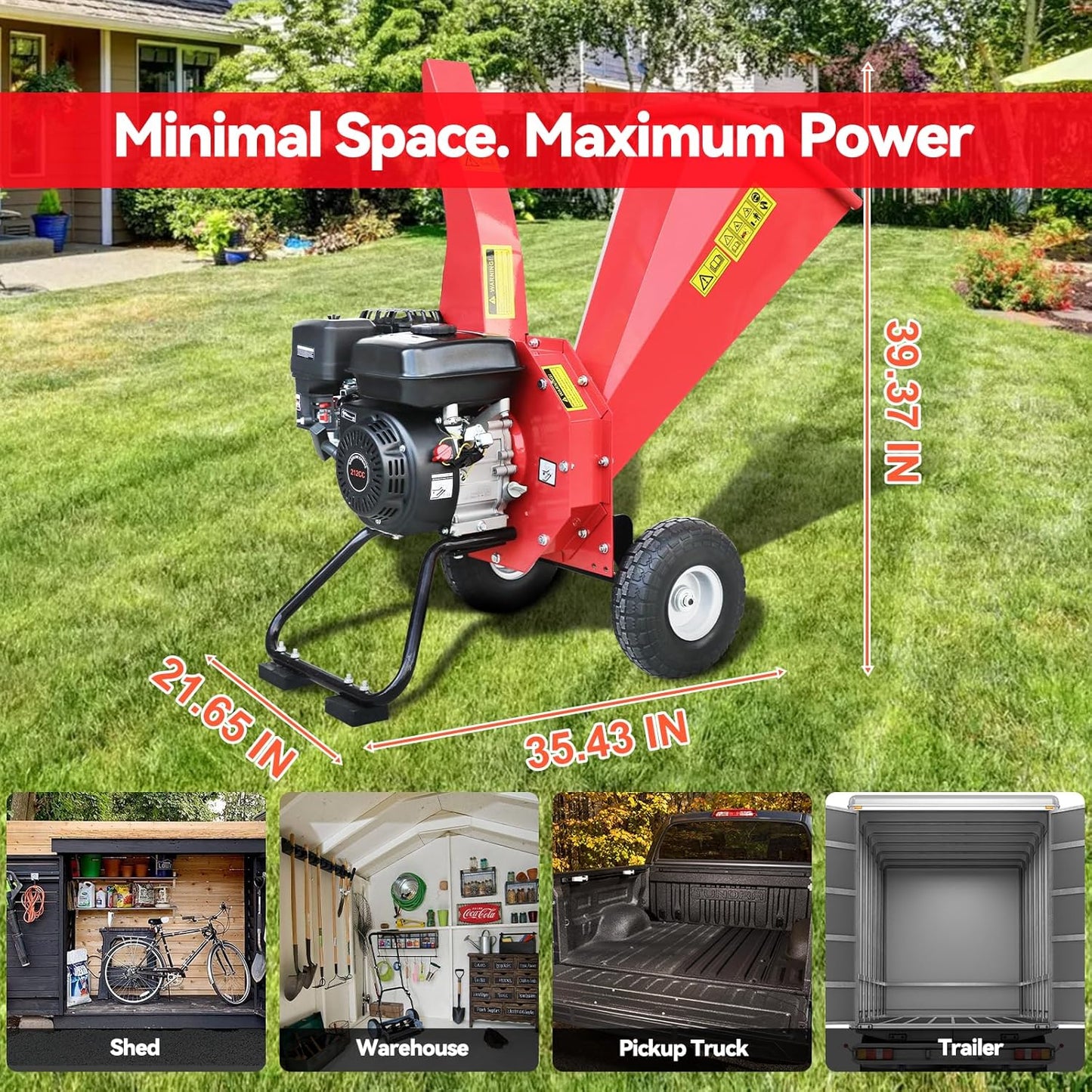 Wood Chipper Shredder Mulcher, 7 HP 212cc Gas-Powered Heavy Duty Engine, 3-Blade Disc Cutter, 10" Large Wheels