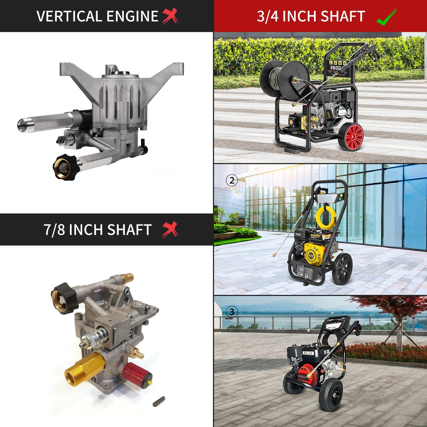 POHIR Pressure Washer Pump 3400PSI Max 3/4 inch Shaft Horizontal, Power Washer Pump Compatible with Most High Pressure Washers,Visual Oil Gauge and Breathable Oil Cap Increase Service Life
