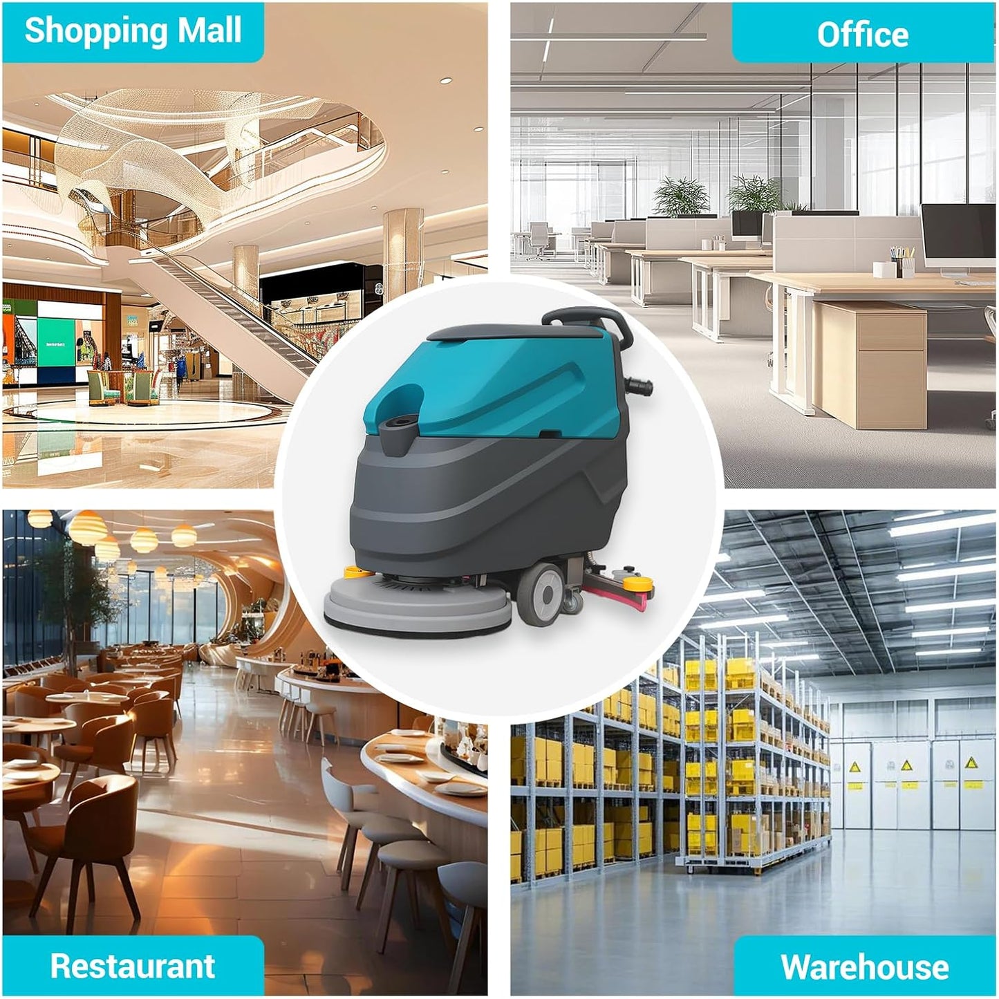 Máquina de fregado de suelo de marcha detrás KARHDIR, 22" de ancho de limpieza, 31.5" de ancho de succión, tanque de aguas residuales de 18.5 gal, tanque de agua clara de 15.9, 32000 pies cuadrados/h