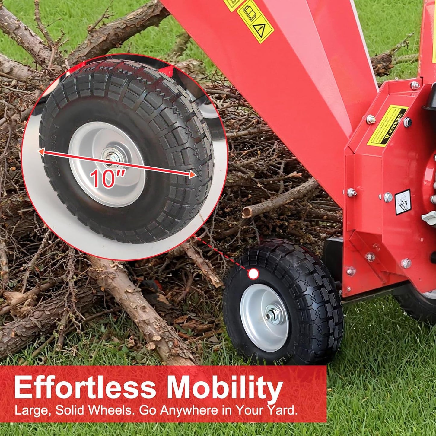 Wood Chipper Shredder Mulcher, 7 HP 212cc Gas-Powered Heavy Duty Engine, 3-Blade Disc Cutter, 10" Large Wheels